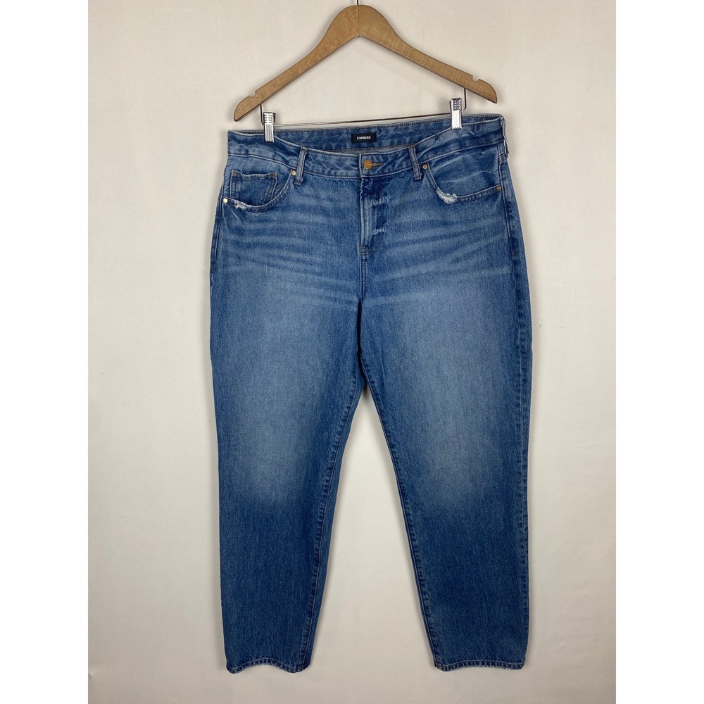 Express Boyfriend Low Rise Jeans Womens 14L Medium Wash Blue Denim Relaxed Fit